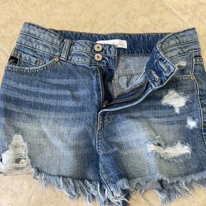 Kancan Distressed denim Jean Shorts women’s S  Mid Rise Cut Off Boho Festival